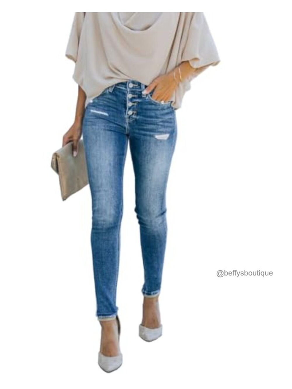 High Waisted Ripped Skinny Jeans Stretchy Denim Pants